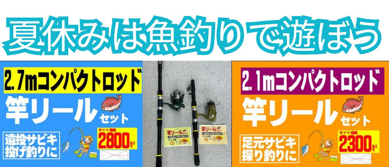 夏休みは魚釣りをして遊ぼう。暑いの1時間だチャンレンジしませんか？竿が無くても竿リールセットがあるので大丈夫。釣太郎