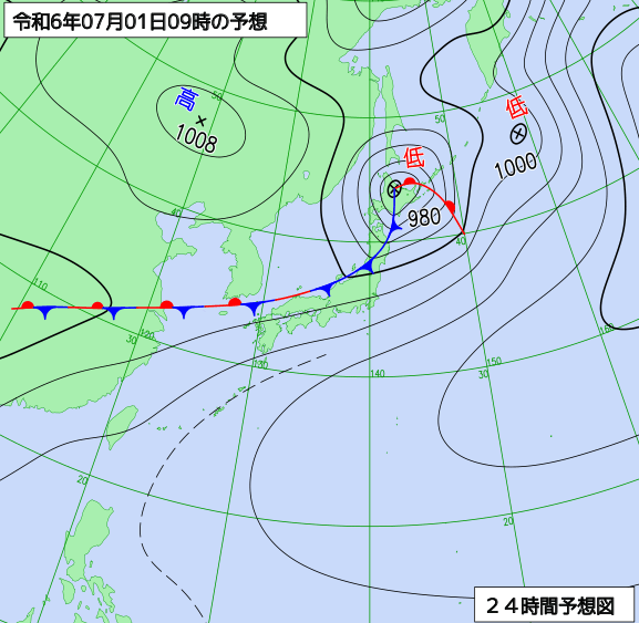 今日は全国的に雨。部分的に強く降るのでご注意ください。7月１日月曜日。釣太郎