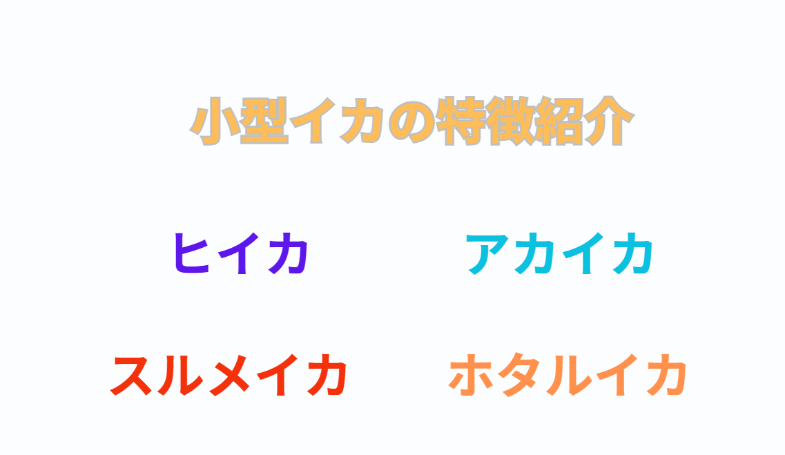 ヒイカ、アカイカ（ケンサキイカ）、スルメイカ、ホタルイカ。小型イカの特徴紹介。釣太郎