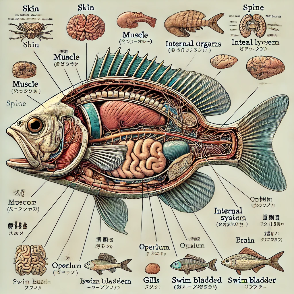 chatGPTによる、魚断面図説明。イラストは得手が悪いようです。釣太郎