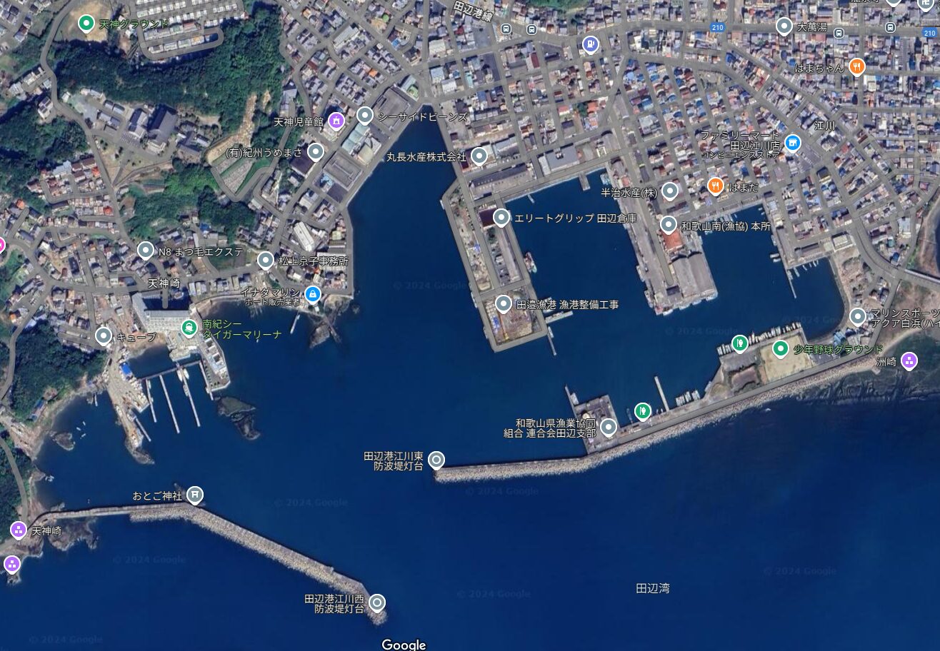 コロダイ、黒鯛(チヌ)、アオリイカ、キス釣り場に適している田辺市江川漁港。釣太郎