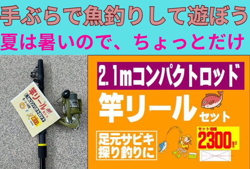 子どもが急に釣りをしたい、と言い出したて困った場合は、竿リールセットがお勧め。使い捨てではないので、使用後は真水をぶっかけて塩気を落として頂ければ、繰り返し使えるので、レンタル竿よりコスパが高い。釣太郎
