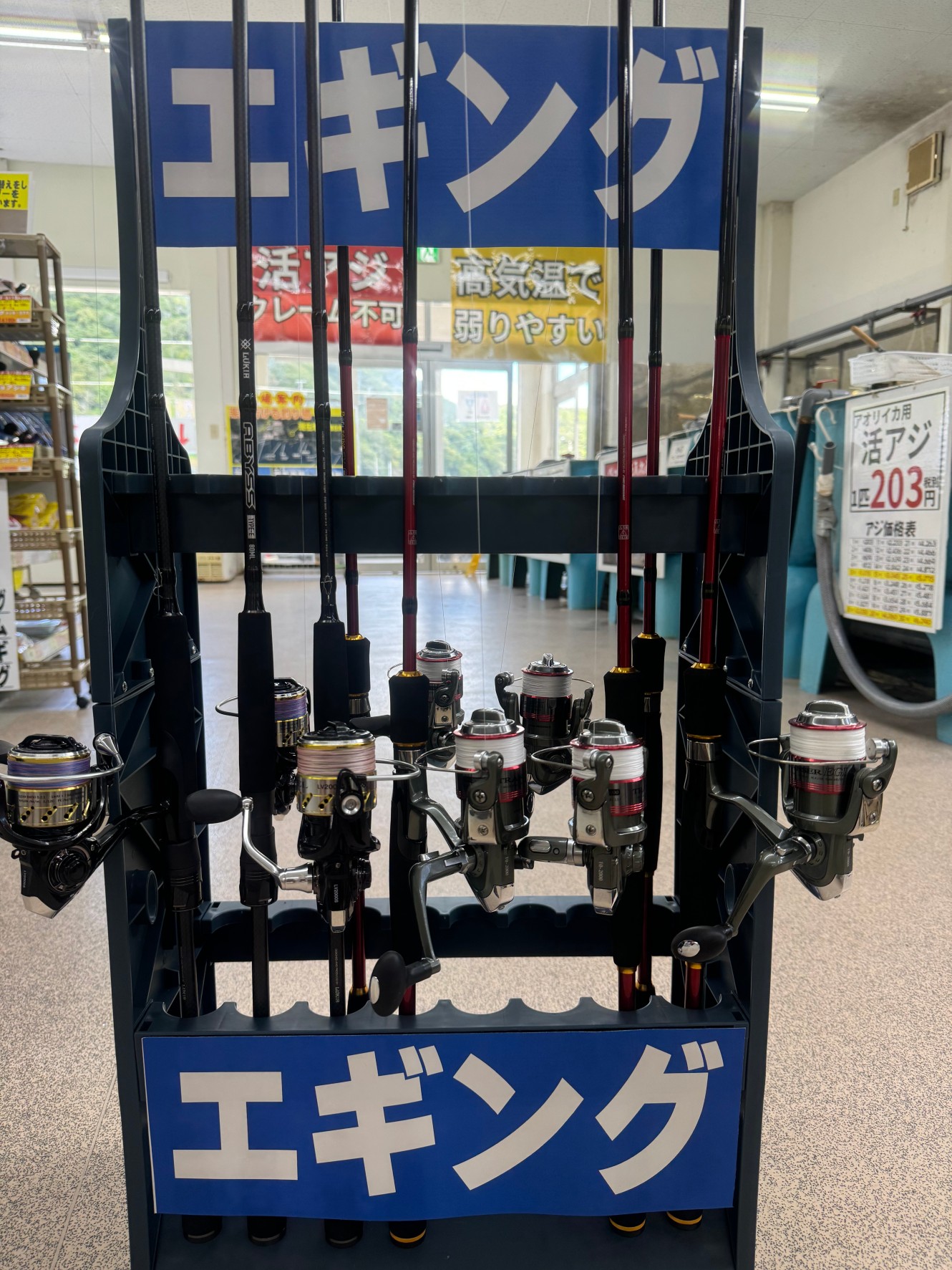 釣場直行セットのエギングバージョン。ロッドとリール＋エギ、2種類あります。秋はアオリイカ新子釣りの季節です。釣太郎