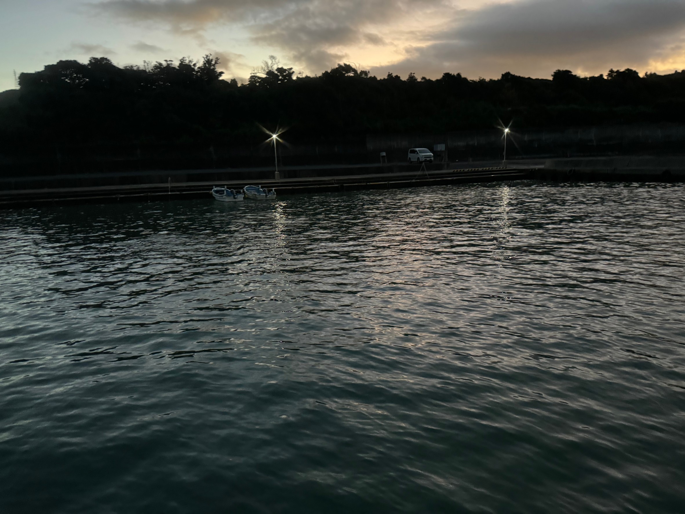 夜明け時に岩代湾内で波打つ小魚群れ。これはいったい何？誰か釣ってくれませんか？釣太郎