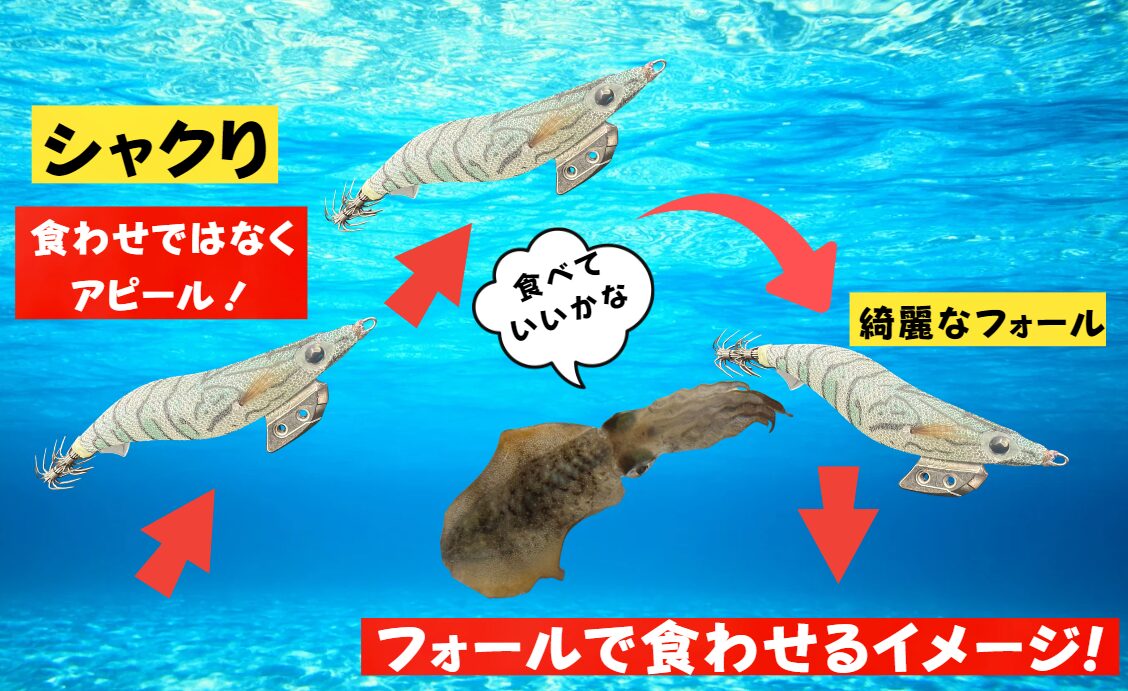 エギングの大半は、落下時（フォール）にアオリイカがヒットします。釣太郎