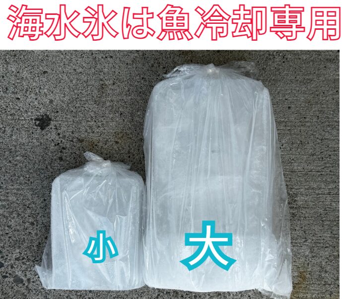 釣太郎では海水氷、大3㌔と小1㌔販売しています。魚に優しいと大好評。