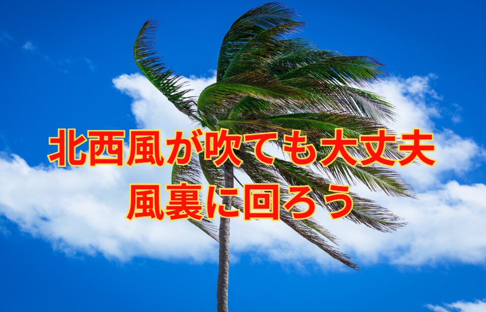北西風が吹いても風裏に回れば、十分竿が出せます。釣太郎