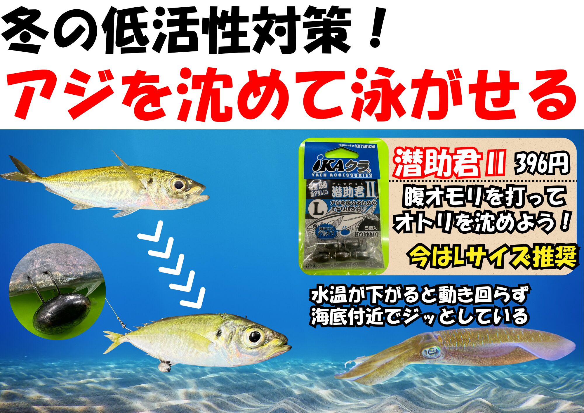 冬のヤエン釣りは腹オモリが必要　アオリイカ釣り　和歌山　釣り　釣太郎　エギング　ウキ釣り　