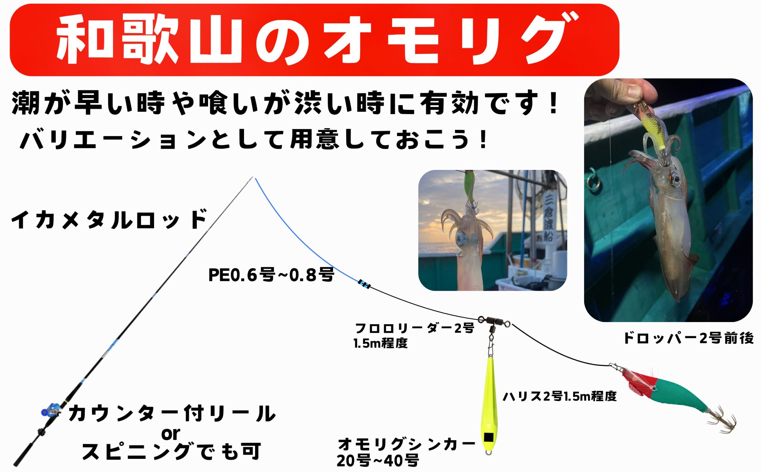 イカメタル仕掛け　オモリグ　スッテ胴突　和歌山　アカイカ　仕掛け図　和歌山　釣り　釣太郎