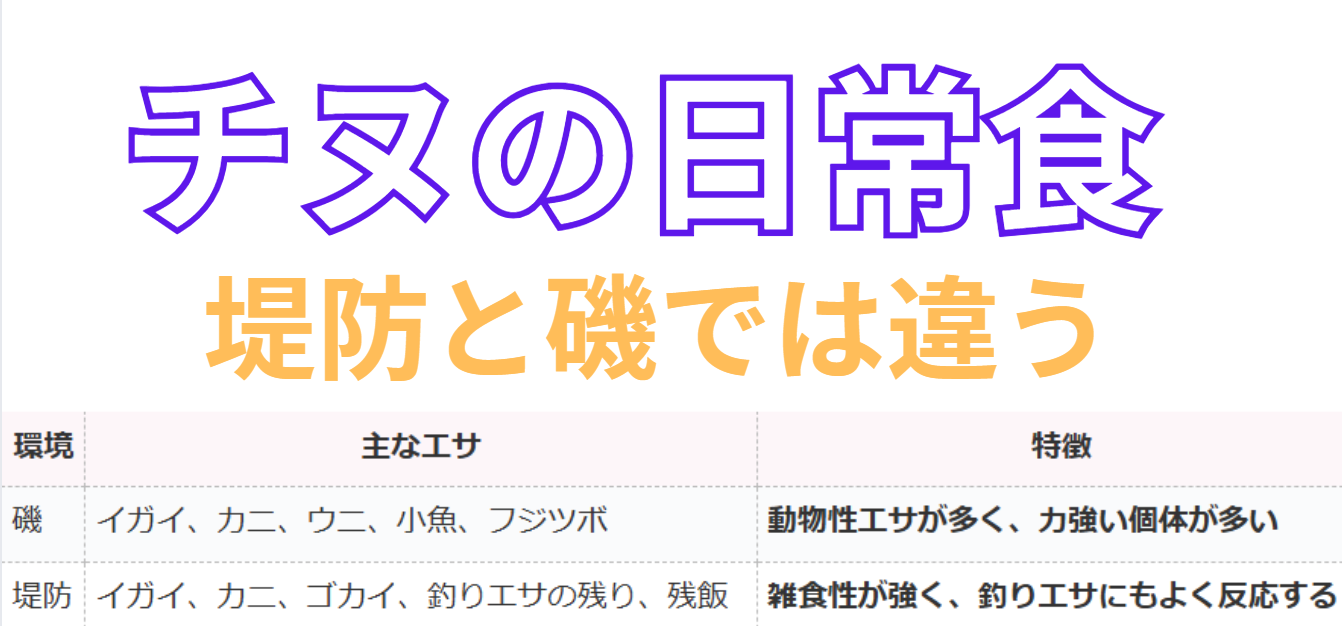 同じチヌ(黒鯛)でも、堤防と磯では食べているものが違う。釣太郎