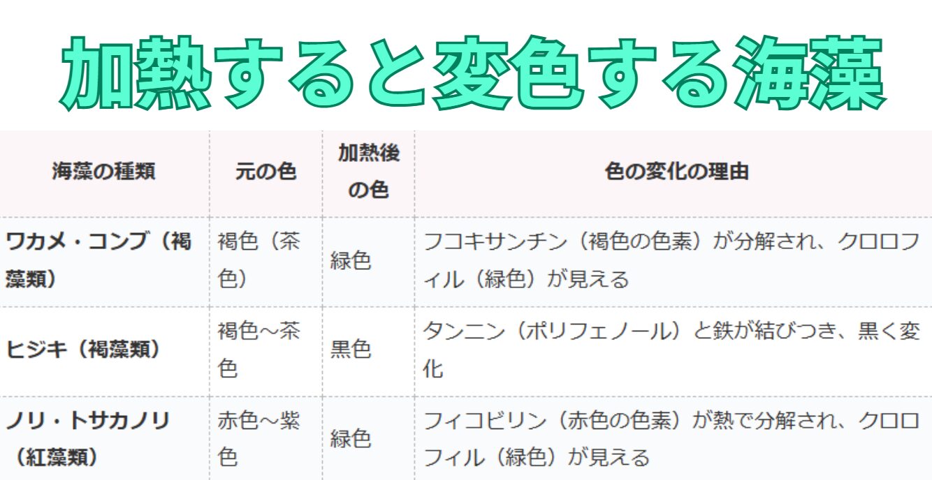 熱を通すと変色する海藻。その構造説明。釣太郎