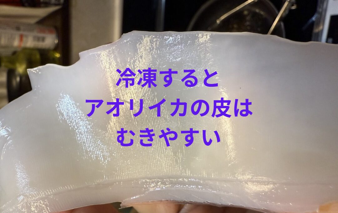 冷凍するとアオリイカの皮は剥きやすくなる。釣太郎