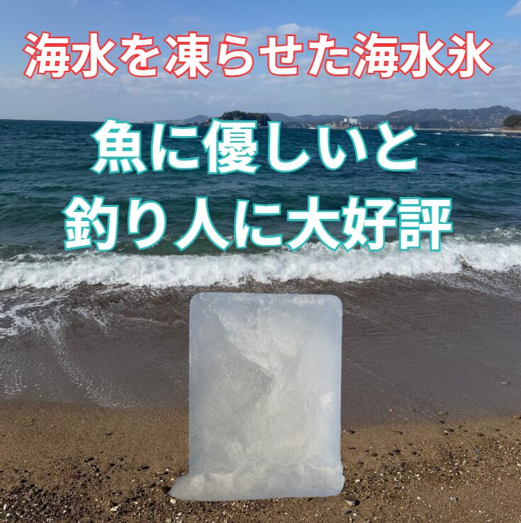 海水氷は海水を凍らせた、魚冷却専用氷で、釣太郎名物。