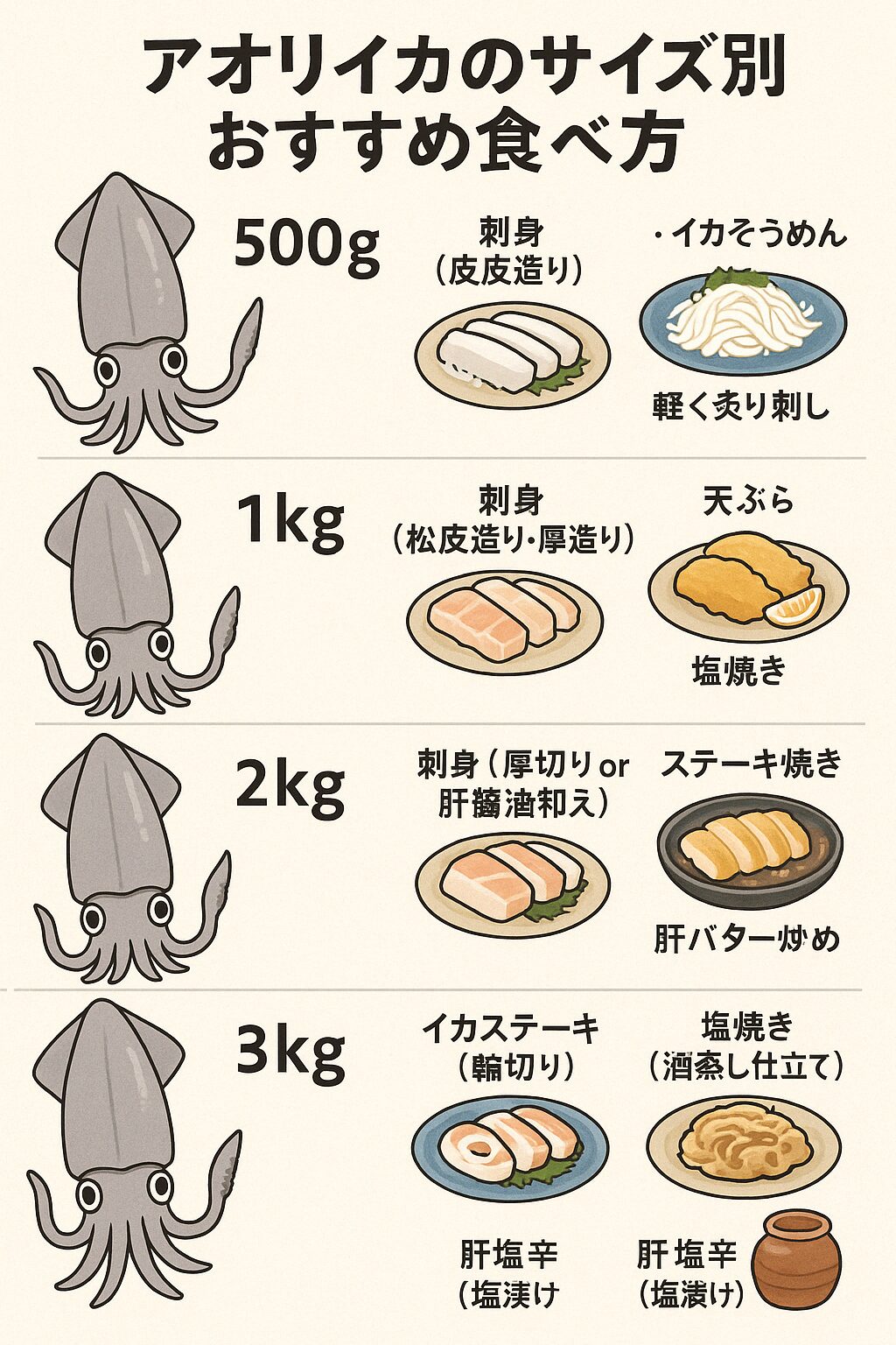 アオリイカのサイズ別、おいしい食べ方紹介。釣太郎