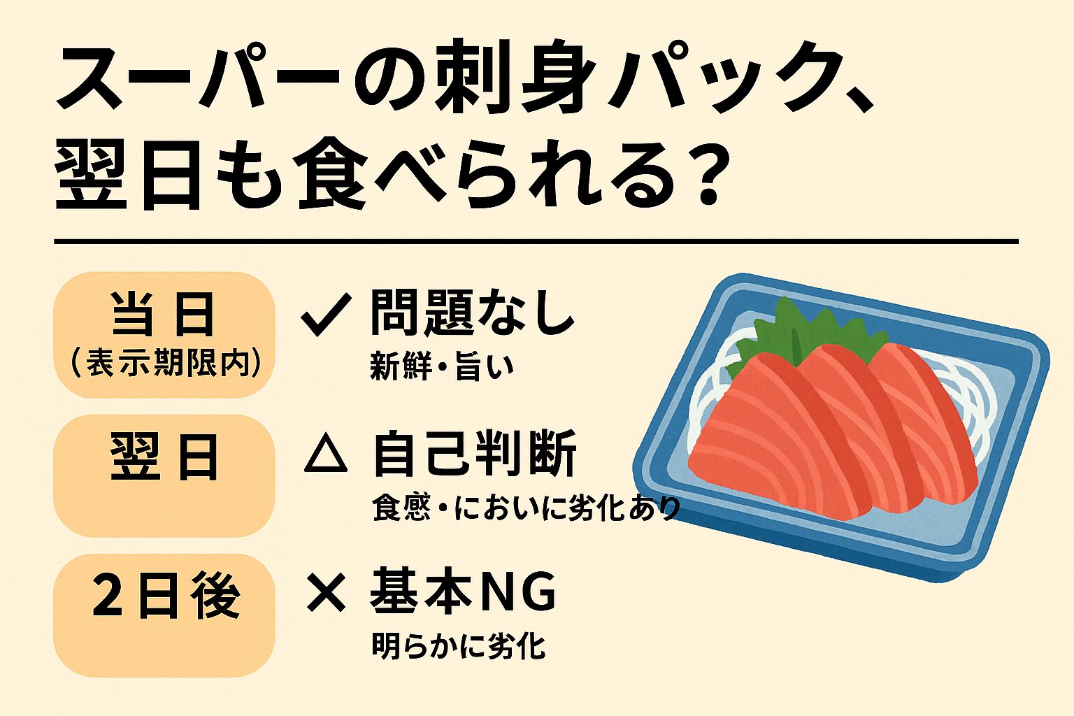 スーパーの刺身パック、翌日も食べられる？釣太郎