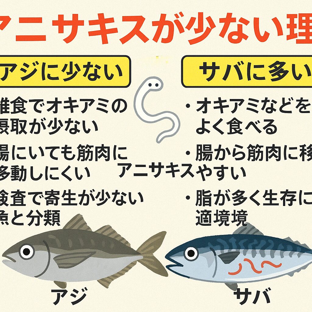 【釣り人必見】アジにアニサキスが少なく、サバに多い理由とは?釣魚の危険性を科学的に解説!釣太郎