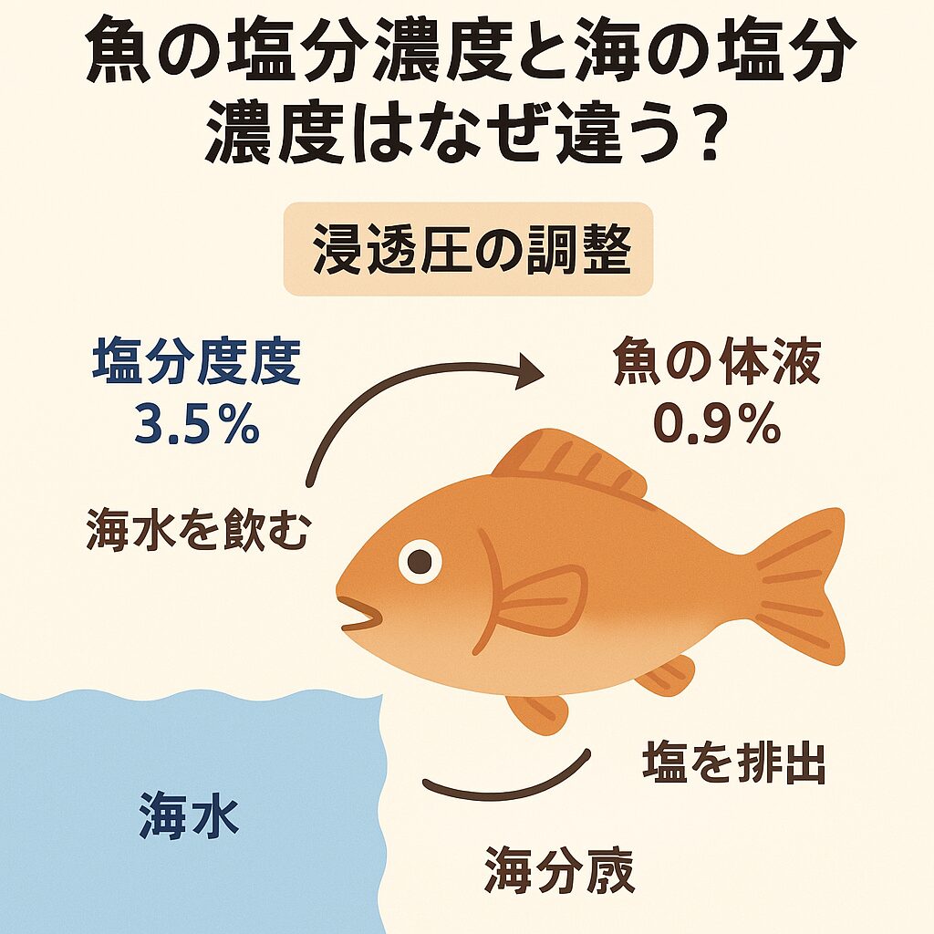 海の塩分濃度と魚の塩分濃度の違う。この説明。釣太郎