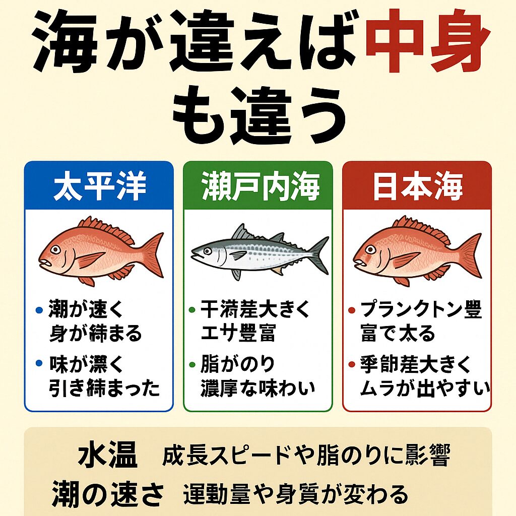 同じ魚種でも、日本海、瀬戸内海、太平洋では全く違う理由説明。釣太郎