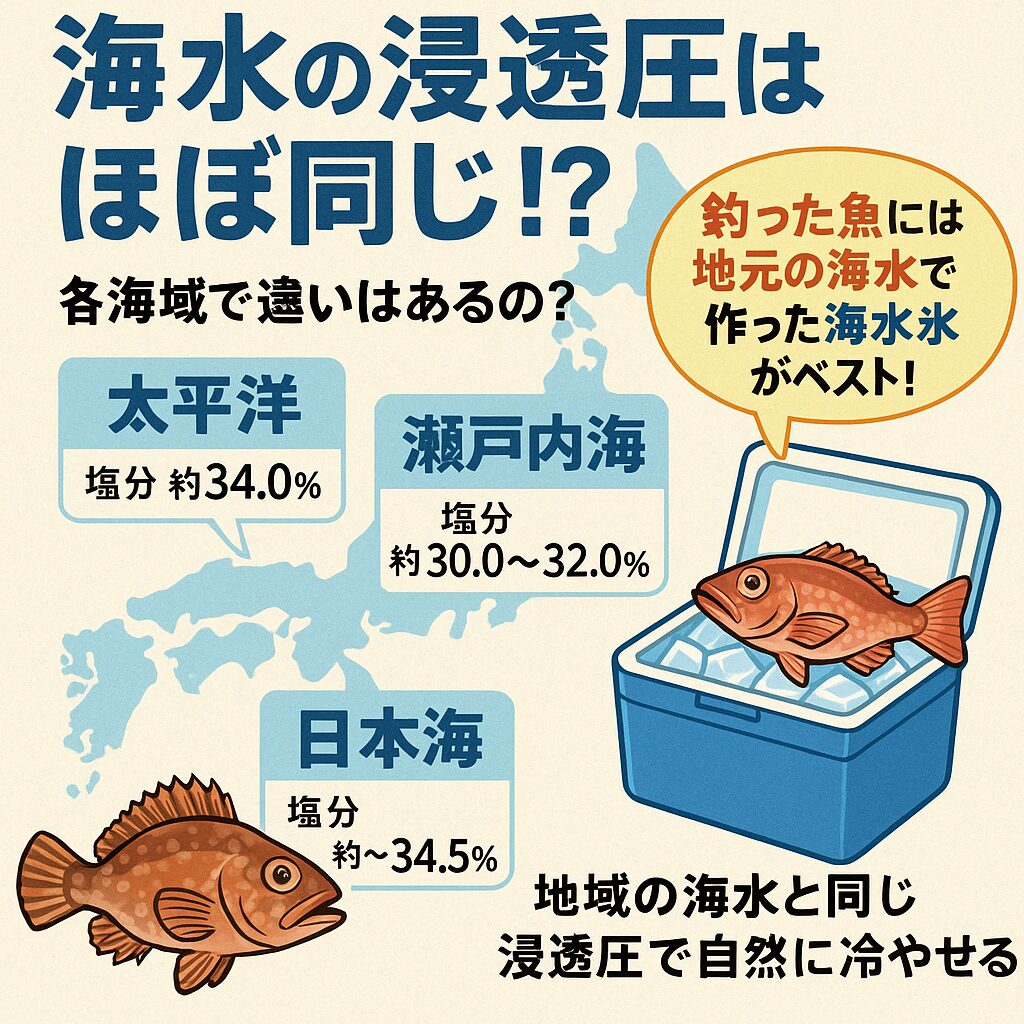 海の浸透圧は「ほぼ同じ」だが、「地域差は確かに存在する」。釣太郎
