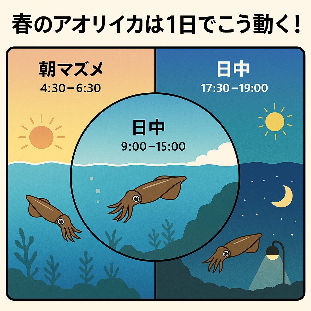 春アオリイカ、朝マズメ・日中・夕マズメ・夜、それぞれの時間帯で変わる「行動パターン」釣太郎