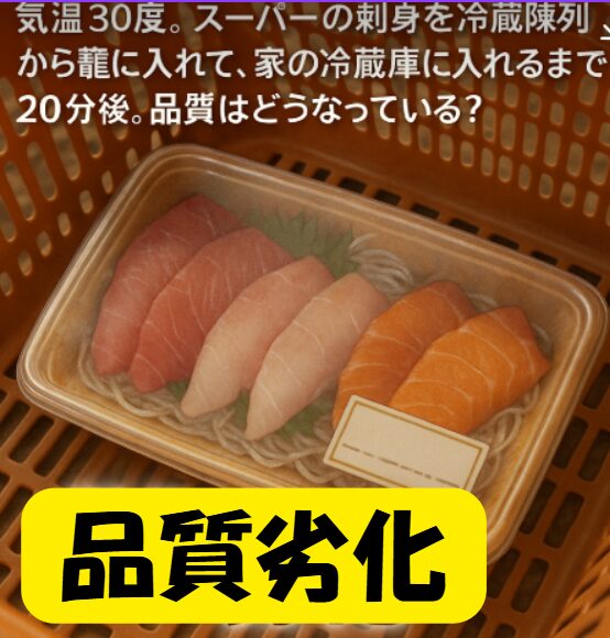 猛暑時は20分でも刺身は鮮度劣化が進むため、保冷剤をしようしましょう。釣太郎