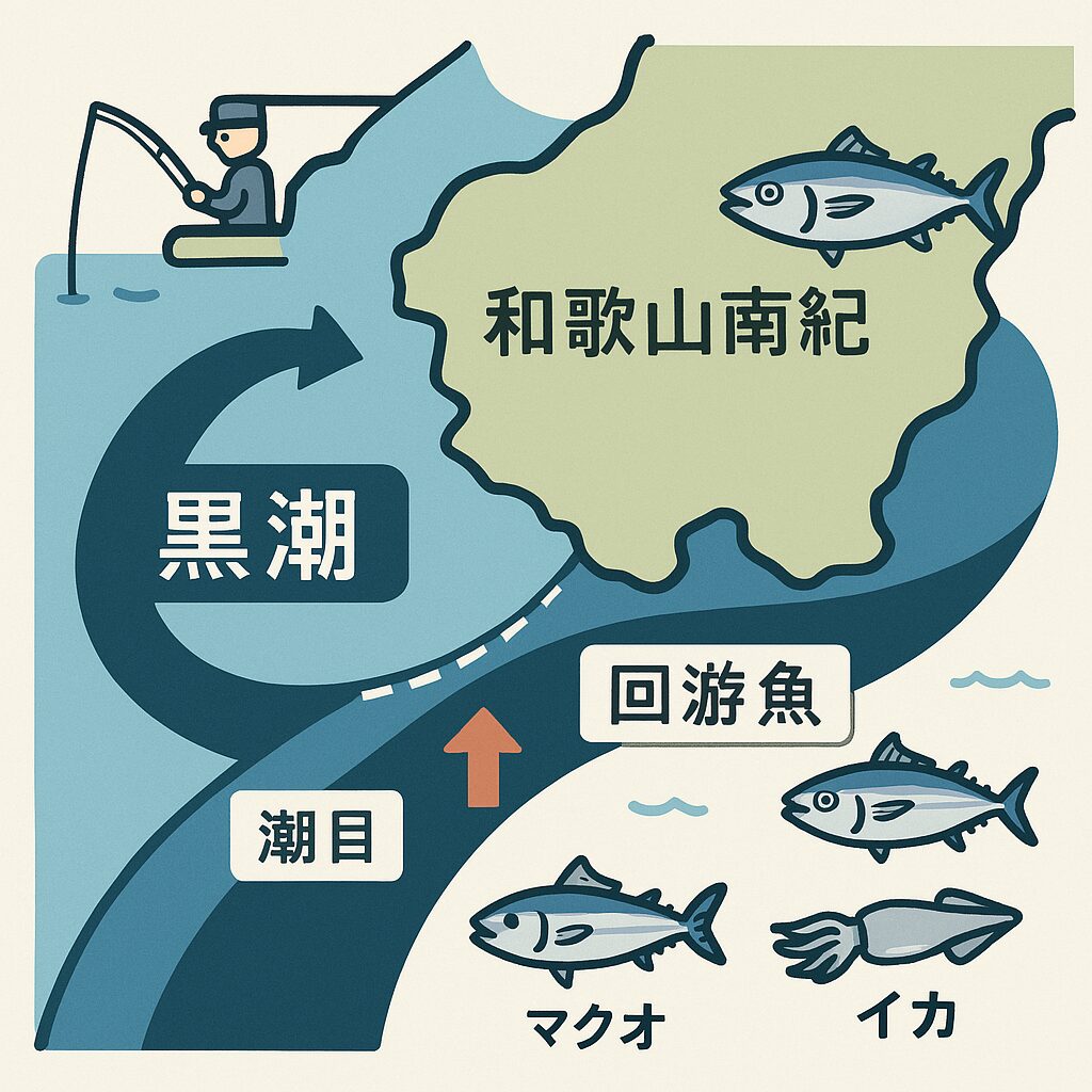 黒潮とは、フィリピン沖から日本列島に沿って北上する、暖かくて速い海の流れ（海流）のこと。釣太郎