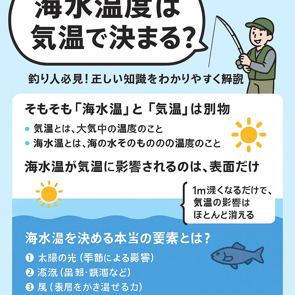 海水温が気温に影響されるのは、表面だけ。釣太郎