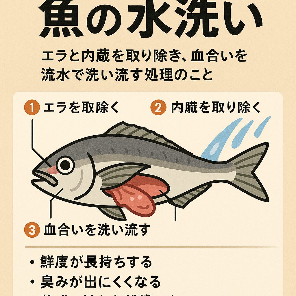「魚の水洗い」とは、エラと内臓を取り除き、血合いを流水で洗い流す処理のこと。釣太郎