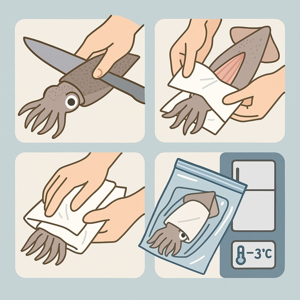 アオリイカの寝かせ方と旨みのピーク説明。釣太郎