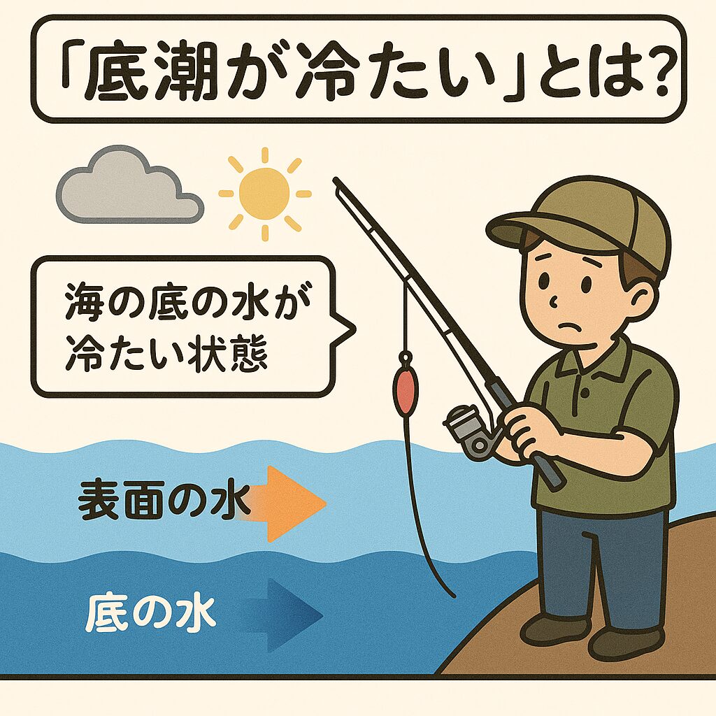 【「底潮が冷たい」とは？】これは海の底の水（底潮）が冷たくなっている状態を指す言葉です。釣太郎