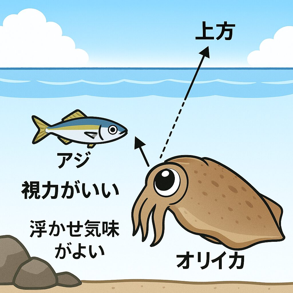 活アジは、一度沈め頭を浮かせながら浮かせれば、アオリイカに最大のアピールができる。釣太郎