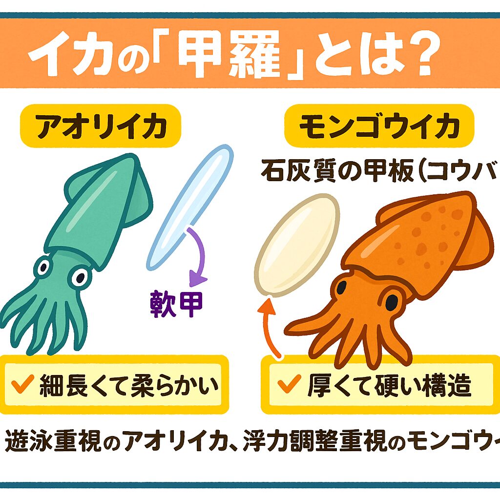 甲羅、アオリイカとモンゴウイカの違い説明。釣太郎