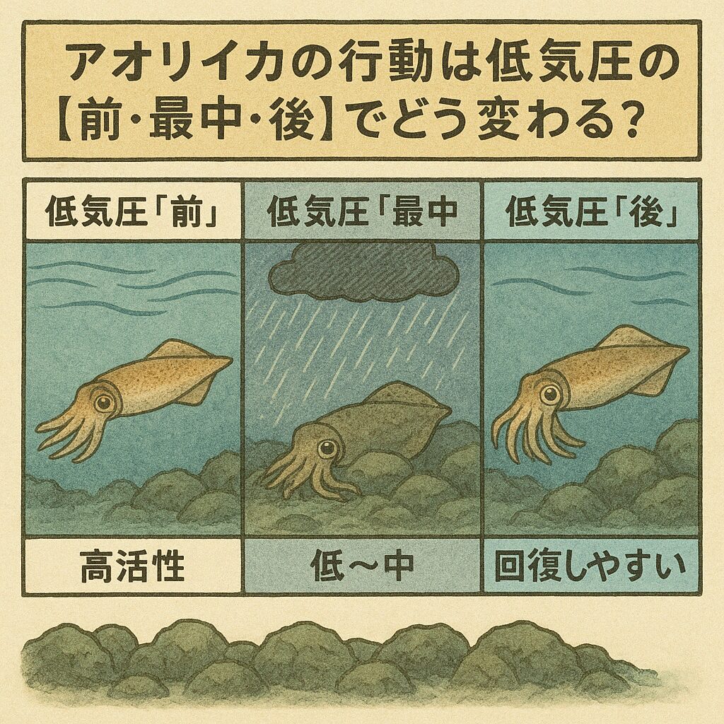 アオリイカの行動は低気圧の【前・最中・後】でどう変わる？釣太郎