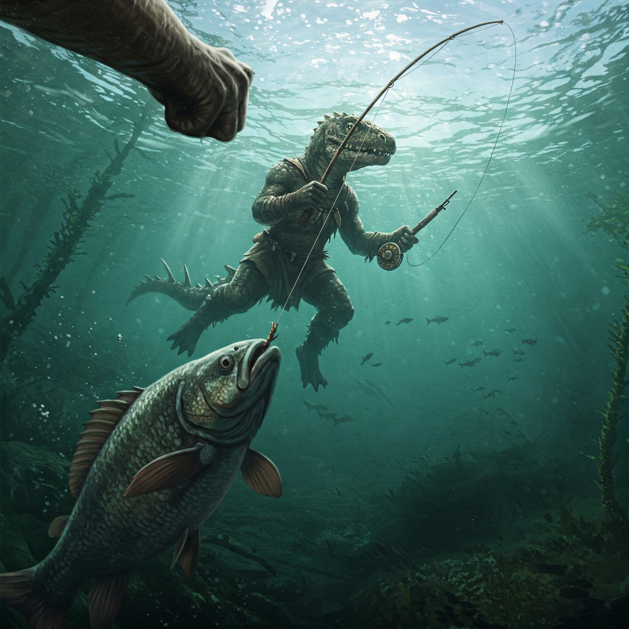 魚から見れば、釣り人は恐竜に見える?釣太郎