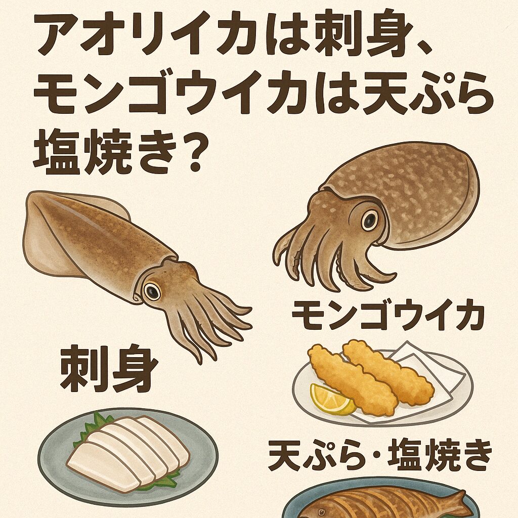 アオリイカは刺身、モンゴウイカは天ぷらや塩焼のイメージが強いが。釣太郎