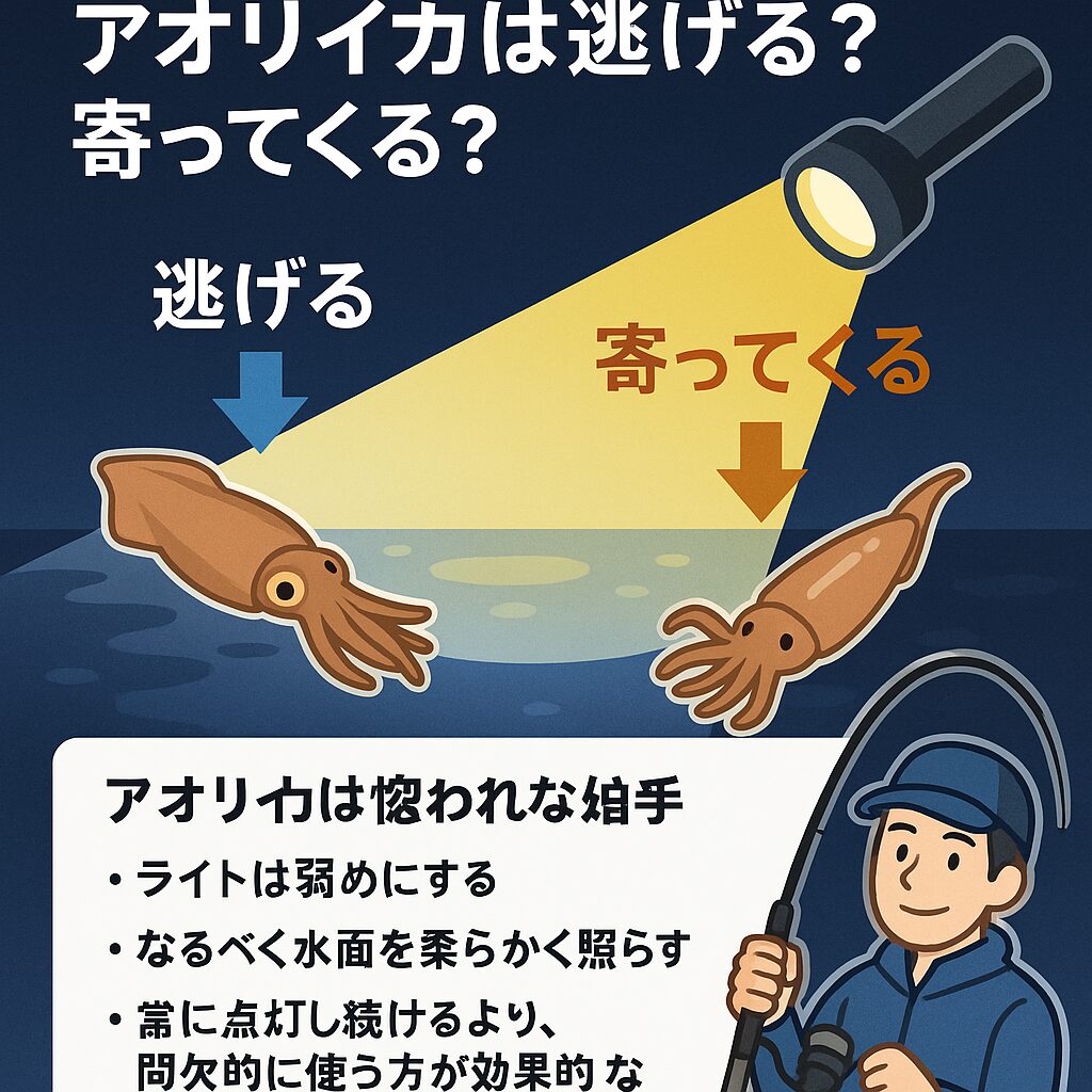 アオリイカは基本的に強い光を嫌う。釣太郎