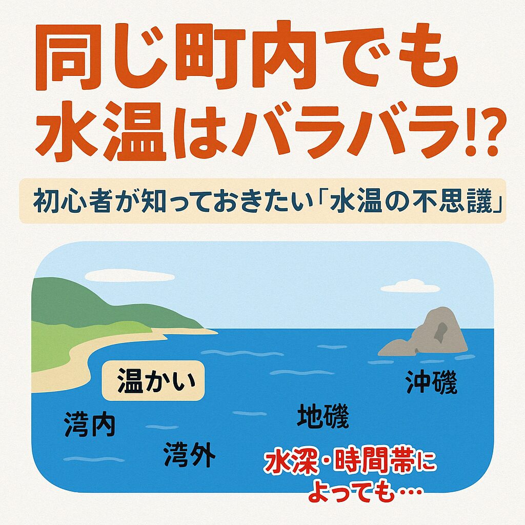 水温は場所が離れると変わることが多い。水深だけでも違う。参考程度に。釣太郎