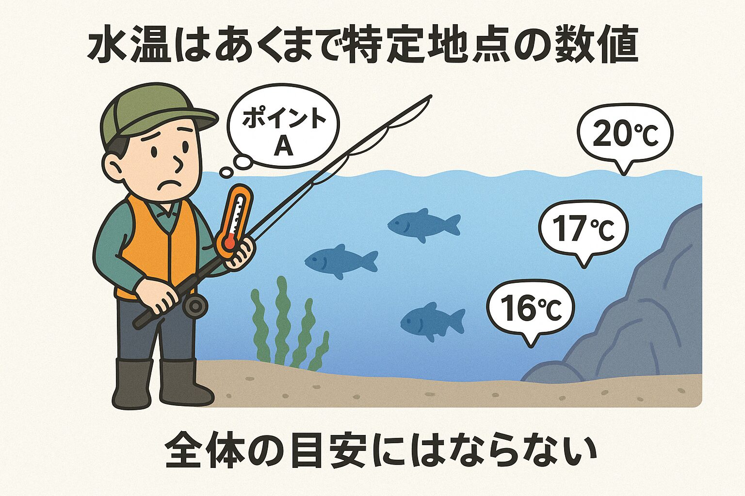 海水温度は特定地点者であることを念頭に。釣太郎