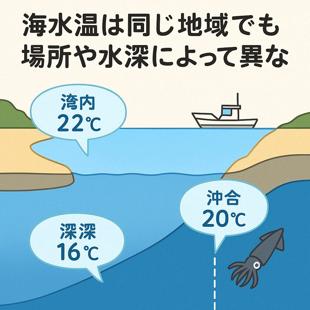 釣り人は水温と一口にいうが、少し場所が変われば違うことも多い。これをわかりやすく説明。釣太郎