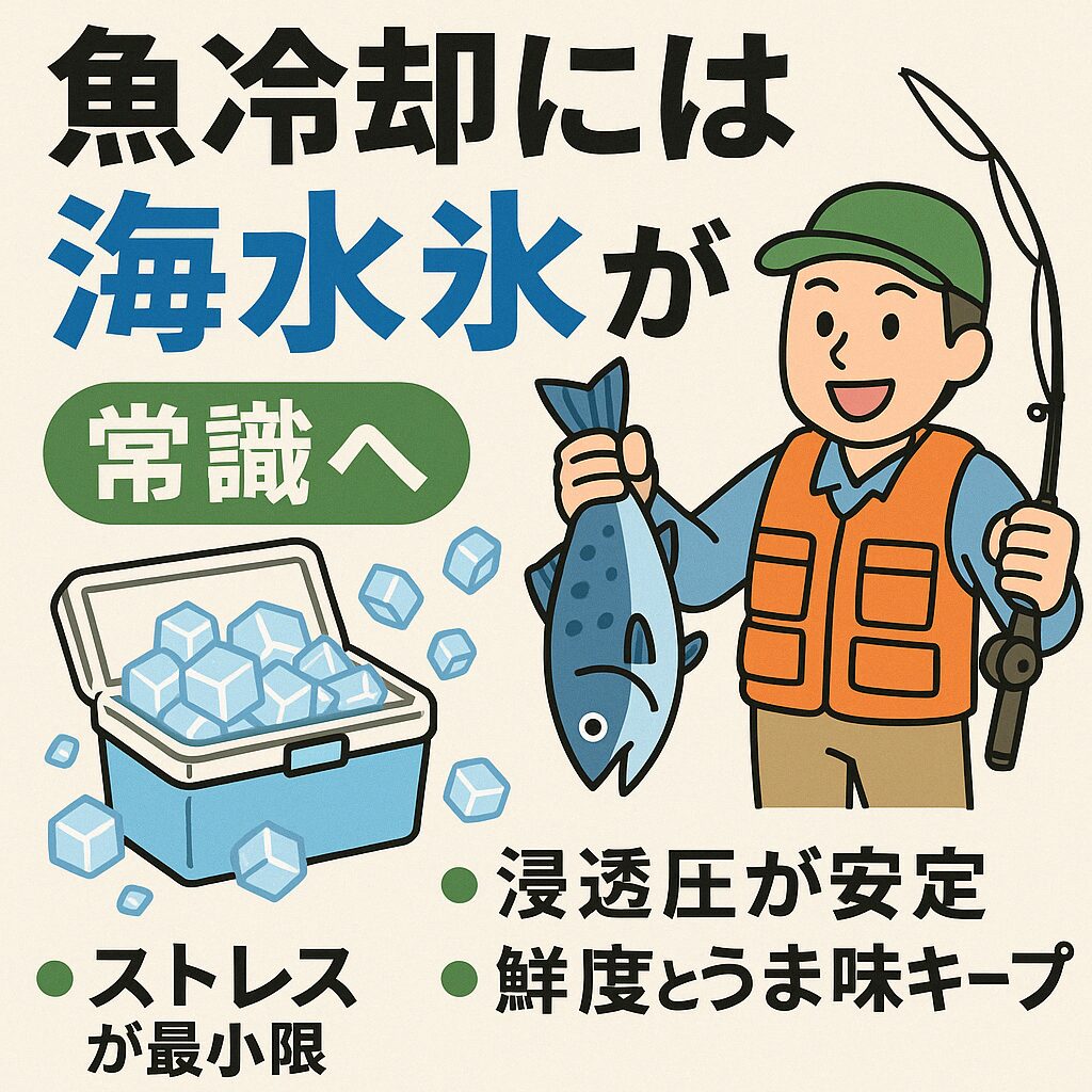 魚に真水はタブーは常識。氷はいま、真水氷から海水氷へ移行しようとしている。魚冷却専用だが、釣り人に圧倒的な人気がある。釣太郎