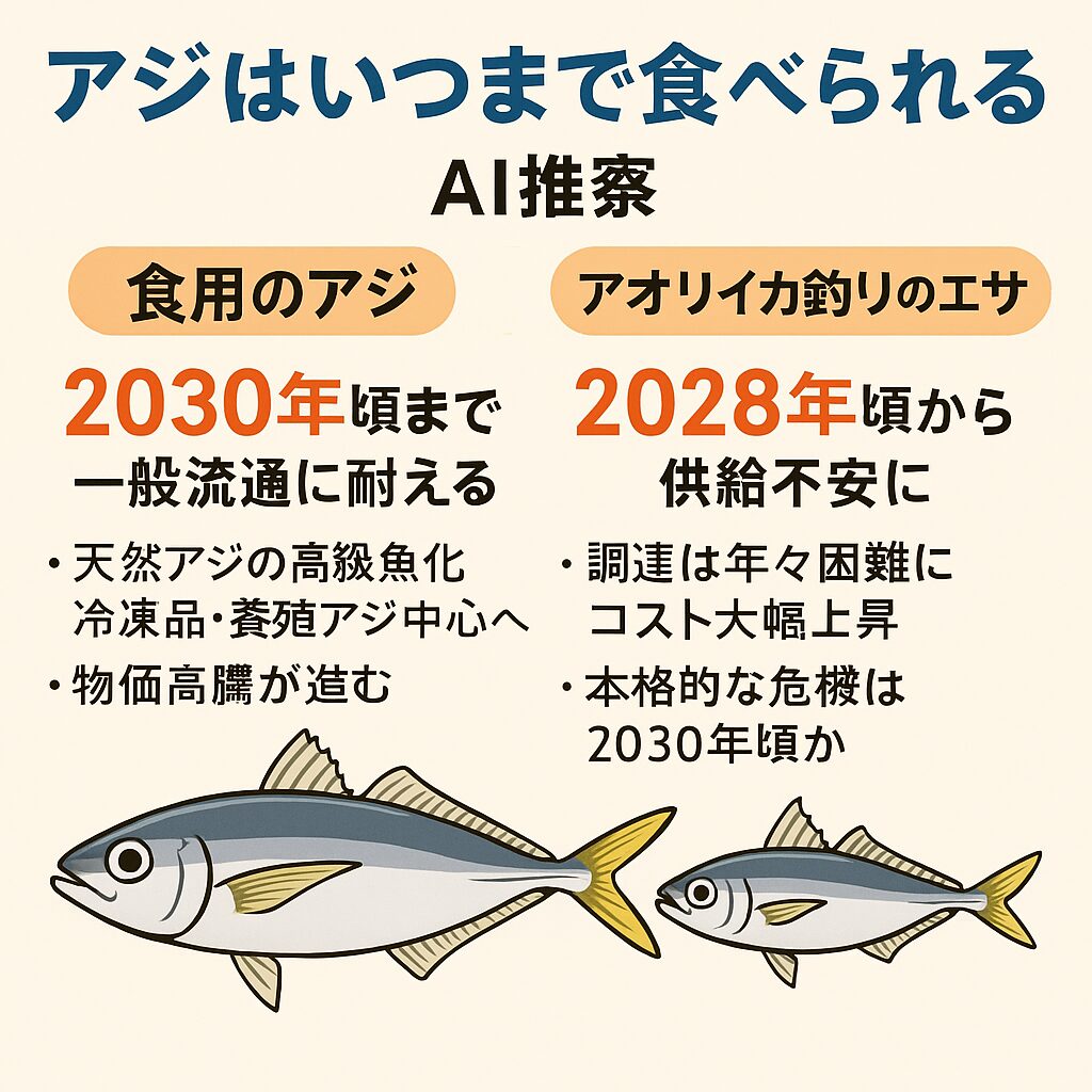 アオリイカ釣り用エサ（活アジ）はいつまで確保できる？AI推察。釣太郎