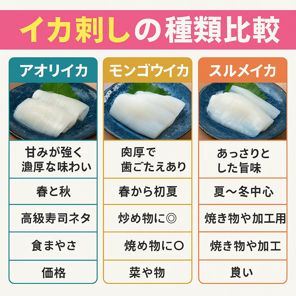 【イカ刺しの種類比較】アオリイカ・モンゴウイカ・スルメイカの違いを徹底解説!釣太郎