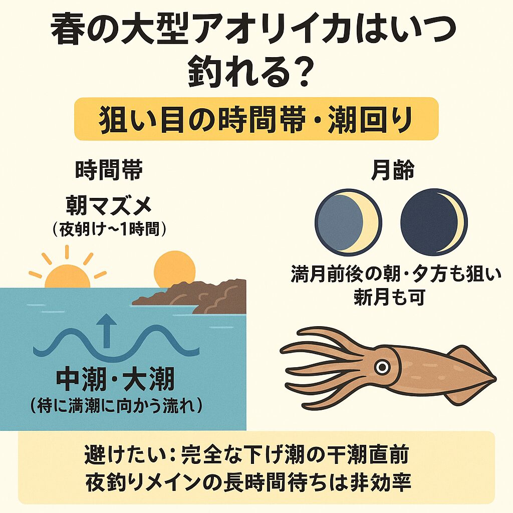 春の大型アオリイカはいつ釣れる？ 狙い目の時間帯・潮回りを釣果データと経験から徹底解説！釣太郎