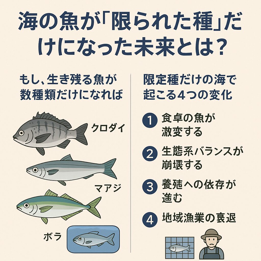 生態系のピラミッドが崩れ、絶滅する魚種が増えていく未来。釣太郎