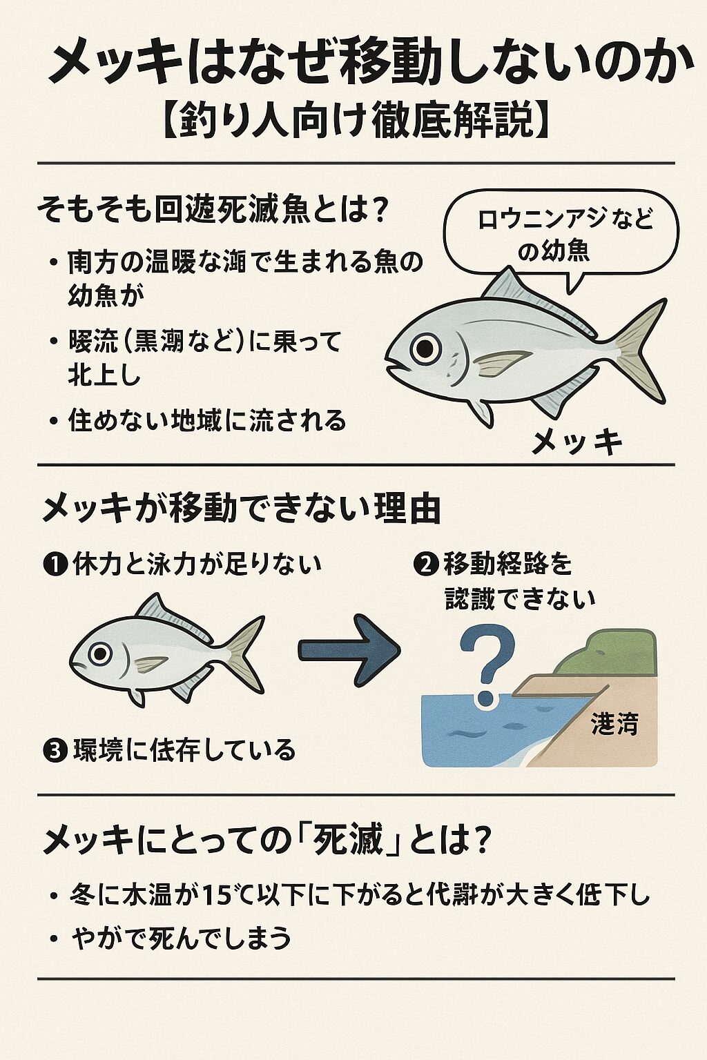 回遊死滅魚と言われるメッキは、なぜ移動しないのか?釣太郎