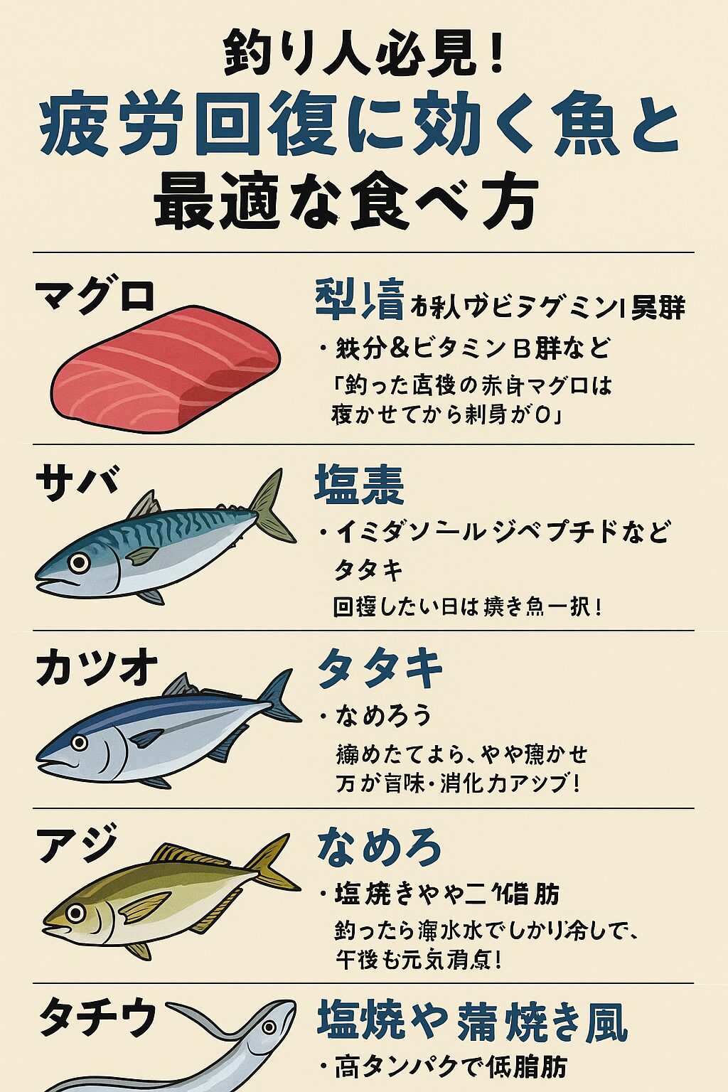 【疲労回復に効果的な魚】と【その魚に合った最適な料理法】釣太郎