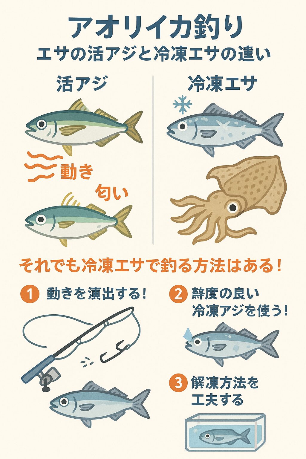 アオリイカ釣り｜エサの活アジと冷凍エサの違いとは？冷凍でも釣れるコツを徹底解説！釣太郎