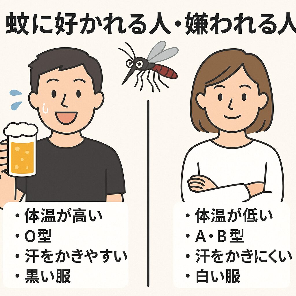 蚊に好かれる人・嫌われる人の特徴説明。釣太郎