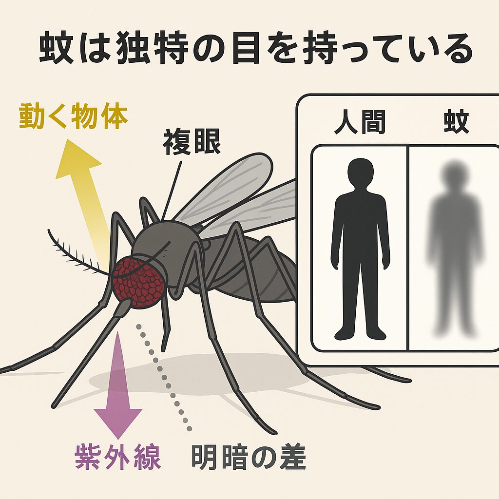蚊は音や匂いだけでなく、目でもしっかりターゲットを見ています。釣太郎