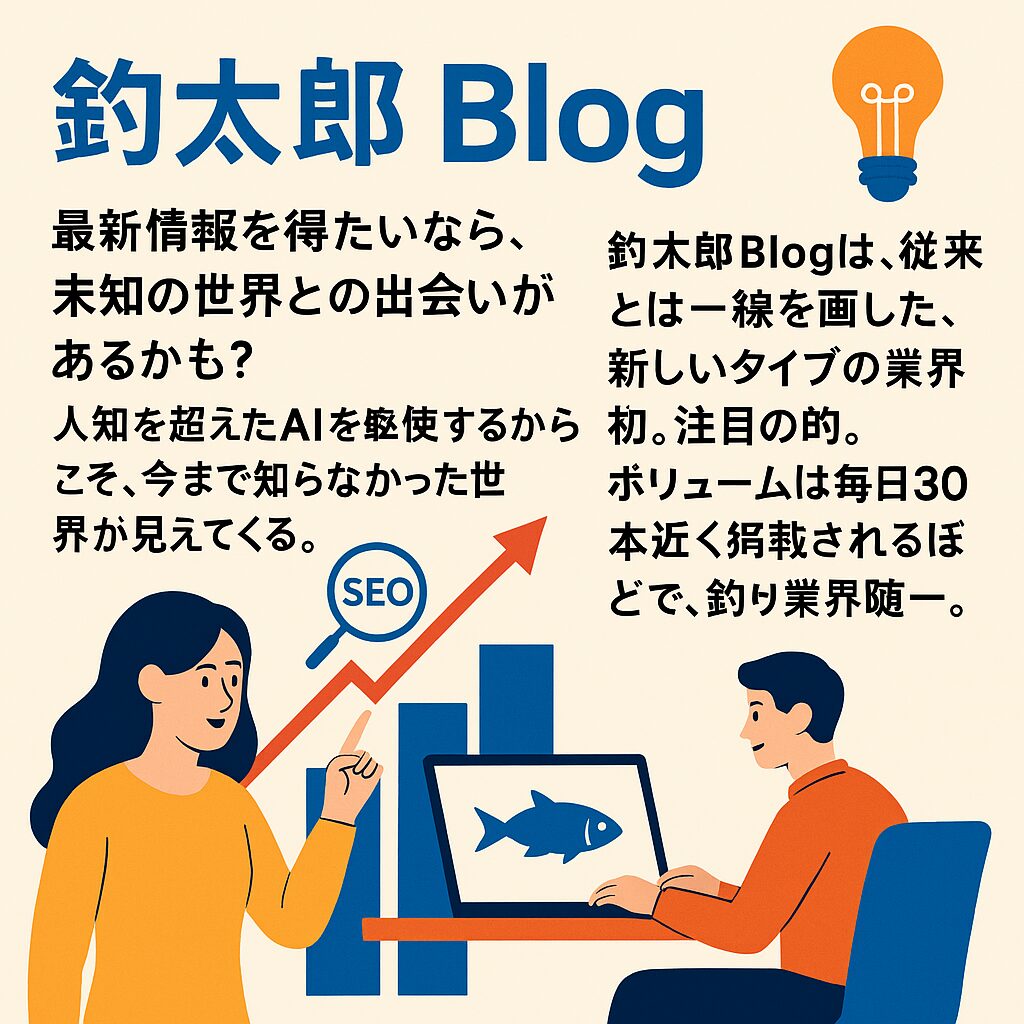 釣太郎Blogは、毎日24本以上、毎時間更新されていているAIBlog。これは釣り業界初。
